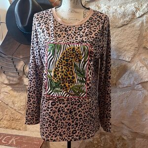 BLINGAGOGO Long Sleeve Animal Print Top, Size Medium